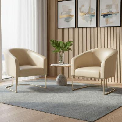 Kit 2 Poltronas Stella Sintético PU Base Champanhe Bege D'Rossi