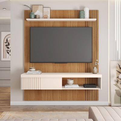 Painel para TV 55" Luana 150CM Ripado Bancada Suspensa Freijó D'Rossi