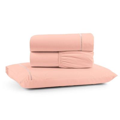 Jogo de Cama Egípcio Solteiro 3 Peças Micropercal 600 Fios Algodão Coral Casa Show