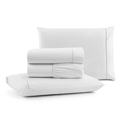 Jogo de Cama Queen 4 Peças Micropercal 600 Fios Algodão Branco Casa Show Enxovais