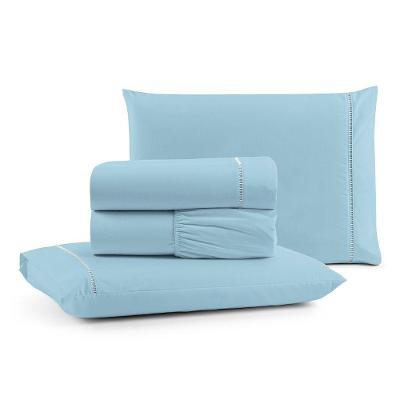 Jogo de Cama Egípcio Casal 4 Peças Micropercal 600 Fios Algodão Azul Claro