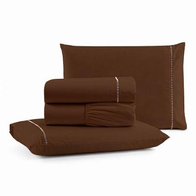 Jogo de Cama Queen 4 Peças Micropercal 600 Fios Algodão Marrom Casa Show