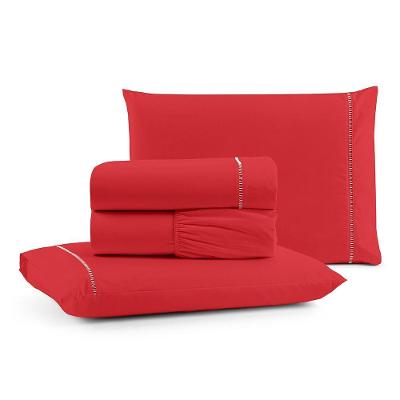 Jogo de Cama Egípcio Queen 4 Peças Micropercal 600 Fios Vermelho