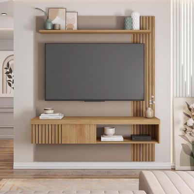 Painel para TV 55" Luana 150CM MDP Ripado Suspensa Fendi e Buriti D'Rossi