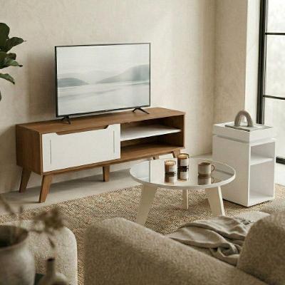 Kit Sala de Estar Lotus Rack 60" Mesa Centro Espelhada MDF Off White Dkadidecor