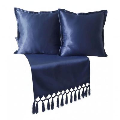 Kit Peseira e Capas Almofada Jacquard Azul Marinho 2,30x0,43cm 2 Peças