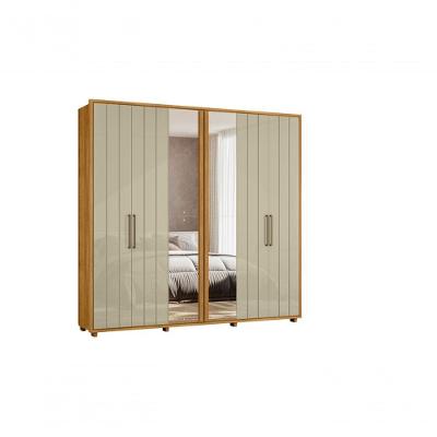 Guarda Roupa Casal Miró 6 Portas Giratórias 4 Gavetas MDF Cumaru-Opala Madetec Móveis