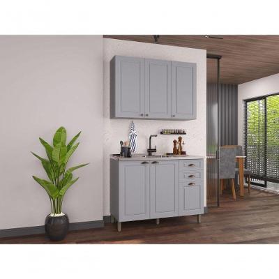 Conjunto de Cozinha 2 Peças 3 Portas 2 Gavetas MDF 120CM Titânio Fosco