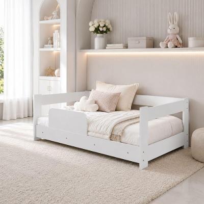Cama Montessoriana Baby com Grade de Proteção MDF Branco