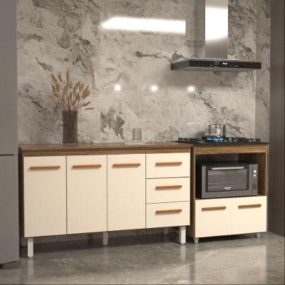 Kit Balcões Carine e Evelyn 5 Portas MDP 138CM Savana e Off White Mobília Decor