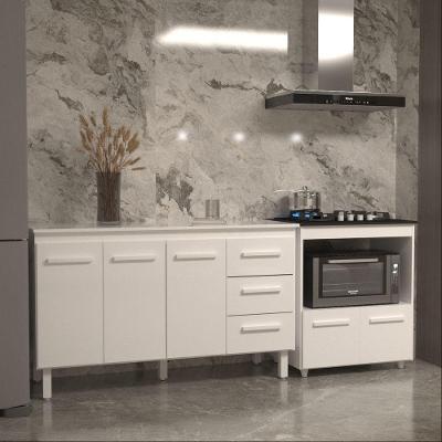Kit Balcões Carine e Evelyn 5 Portas MDP 138CM Branco Mobília Decor