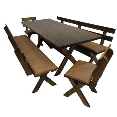 Mesa de Churrasco 12 Lugares Madeira Maciça Bancos Estofados Imbuia Dkadidecor