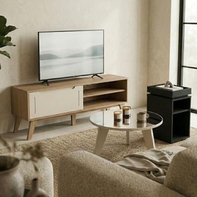 Sala de Estar Lotus Rack 60" Mesa de Centro Espelhada MDF Off White Dkadidecor