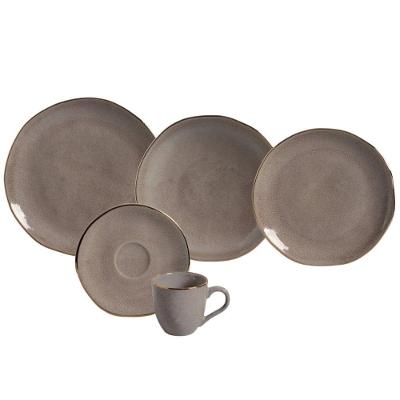 Aparelho de Jantar Shimeji Gold 30 Peças Cerâmica Cinza Porto Brasil