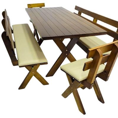 Conjunto Churrasco 12 Lugares Madeira Maciça Imbuia 4 Bancos Estofados Dkadidecor