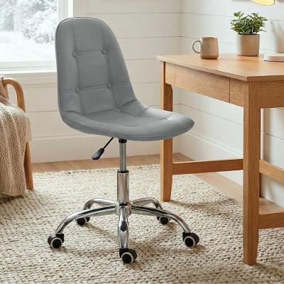 Cadeira Office Eiffel Botonê PU Base Giratória Cromada Cinza Dkadidecor