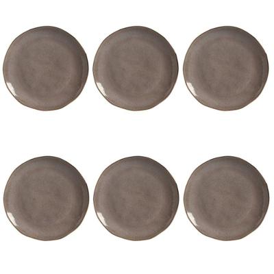 Conjunto de Pratos Rasos 6 Peças Shimeji Gold Cerâmica Cinza Porto Brasil