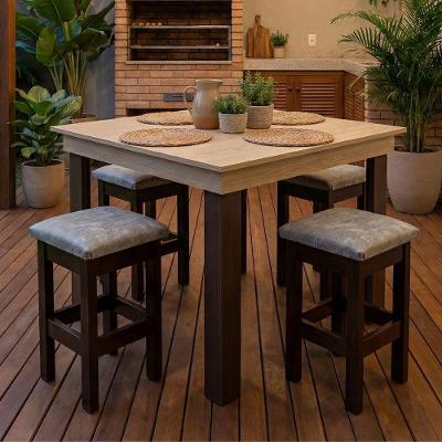 Conjunto Mesa 90CM MDF com 4 Banquetas Baixas Castanho Carvalho Dkadidecor