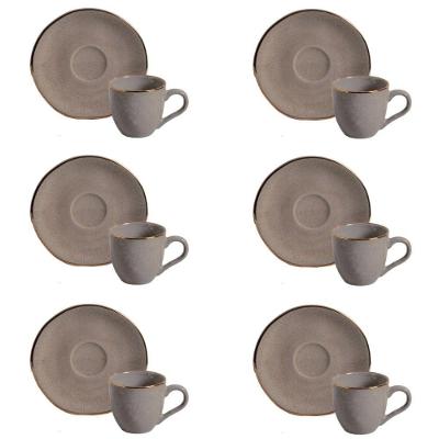Conjunto de Xícara de Cafezinho com Pires Orgânico Shimeji Gold Stoneware Cinza Porto Brasil