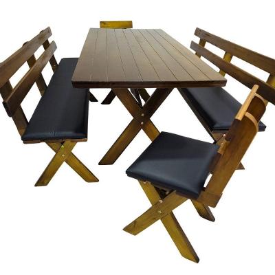 Conjunto Churrasco 12 Lugares Madeira Maciça Estofado Imbuia 200CM Dkadidecor