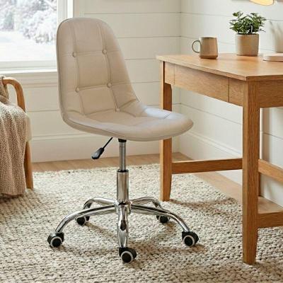Cadeira Office Eiffel Botonê Estofada PU Base Giratória Nude Dkadidecor