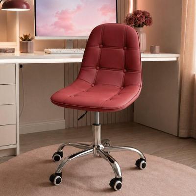 Cadeira Office Eiffel Botonê PU Base Giratória Cromada Vinho Dkadidecor