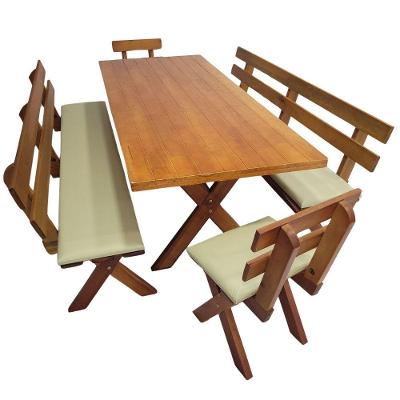 Conjunto Churrasco 4 Lugares Madeira Maciça Estofado Nude Mel 200CM Dkadidecor