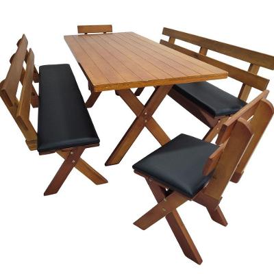 Conjunto Mesa Churrasco 4 Lugares MDF Bancos Estofados Preto 200CM Dkadidecor