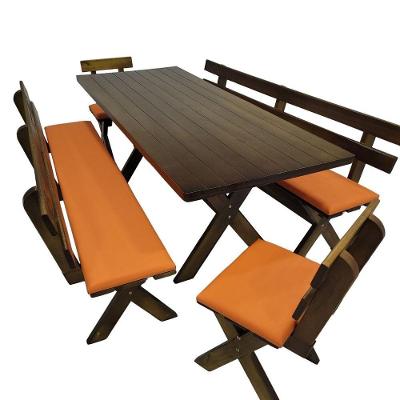 Conjunto Churrasco 12 Lugares Madeira Maciça Bancos Estofados Imbuia 200CM Dkadidecor