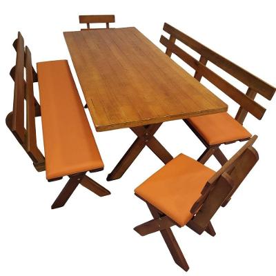 Conjunto Churrasco 4 Lugares Madeira Maciça Estofado Laranja Mel Dkadidecor