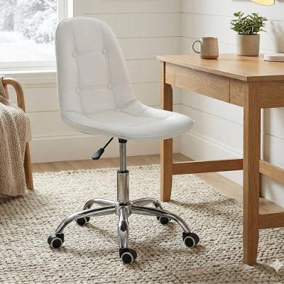 Cadeira Office Eiffel Botonê Estofada PU Base Giratória Branco Dkadidecor