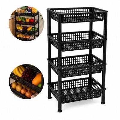 Fruteira de Chão FR-05 4 Andares Ventilada Plástico PP Cozinha Preta Yeet