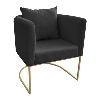 Poltrona Paola Decorativa Linho Preto A79 Base Metálica Dourado D03 D'Rossi
