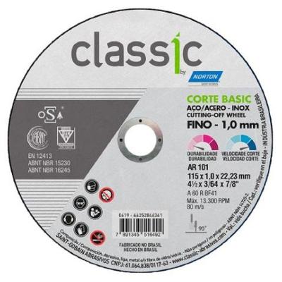 Kit 5 Discos de Corte Inox Classic 115 X 1,0mm Certificado Norton