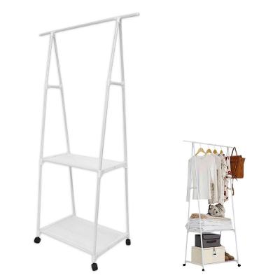 Arara de Roupas com Sapateira e Rodas Alumínio e ABS 55CM Branco Braslu