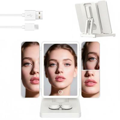 Espelho de Maquiagem BSL3895 LED 3 Cores Limpador de Lentes Dobrável Branco Braslu
