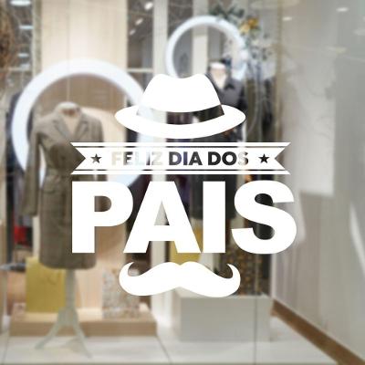 Adesivo Decorativo de Vitrine Dias dos Pais Bigode Alta Aderencia Branco