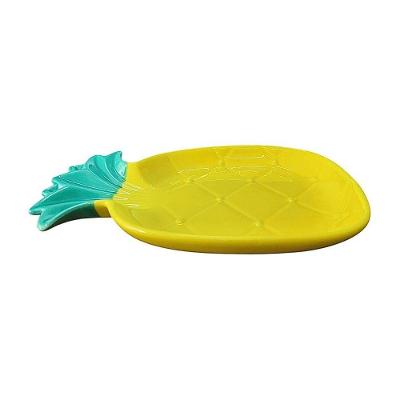Bowl Prato Decorativo LH729 em Cerâmica Formato de Abacaxi para Petiscos Amarelo Lila By Milano