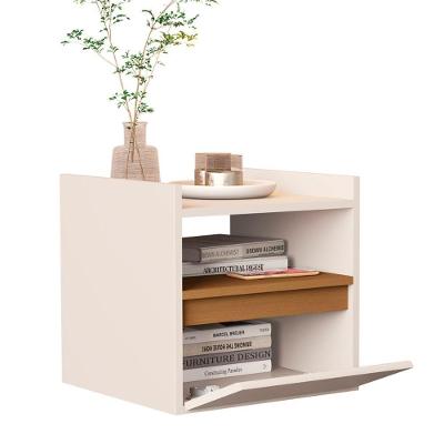 Mesa de Cabeceira Minerva em MDF-MDP Estilo Clássico Off White e Cedro Sal Movelaria
