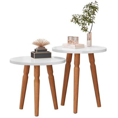 Kit Mesa de Apoio Atlanta Redondo MDP com Pés em Madeira Branco Sal Movelaria