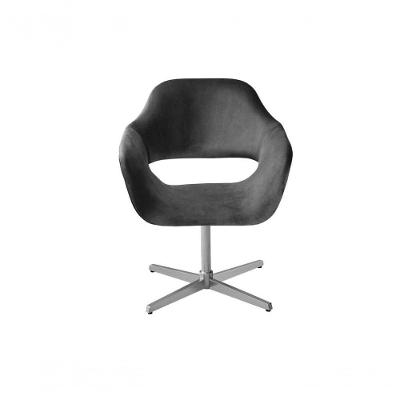 Poltrona Zara Giratória Decorativa Base Metal Veludo com Espuma D28 Cinza Bella Decor