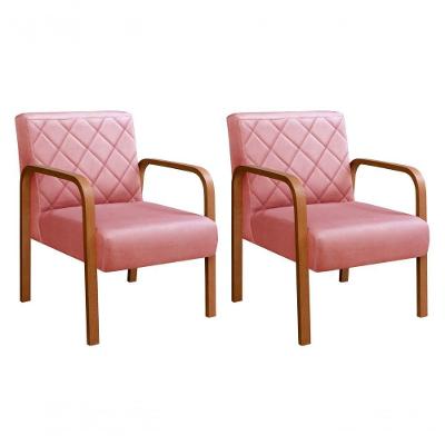 Kit 2 Poltronas Lara Suede Pés Palito Ergonômicas Rosa 280 Bella Decor