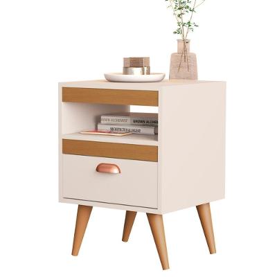 Kit Mesa de Cabeceira Sal em MDF-MDP Moderno Off White e Cedro Sal Movelaria