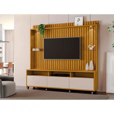 Estante Home Theater Absoluto Ripado 190cm MDF-MDP Naturale-off White Carmolar Móveis
