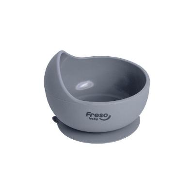 Freso Baby Tigela Alimentação Infantil Blw Silicone Livre Bpa Ventosa Antibacteriano Cinza