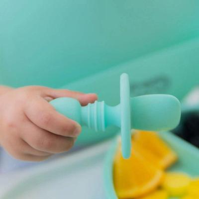 Freso Baby Kit Colher E Garfo De Treinamento Com Limitador Alimentação Bebê Silicone Blw Verde