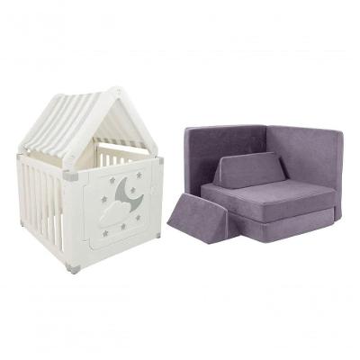 Kit Casinha Infantil E Sofá De Brincar Para Crianças Freso Cinza Lúdico