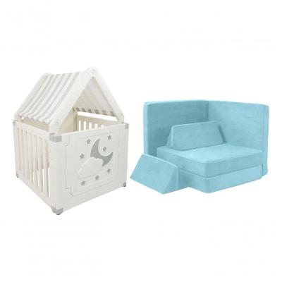 Kit Casinha Infantil E Sofá De Brincar Para Crianças Freso Cinza E Verde Lúdico