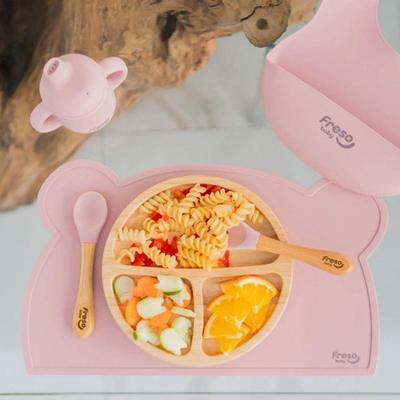 Jogo Americano Infantil Urso Freso Baby para Alimentação do Bebê Silicone Atóxico Rosa
