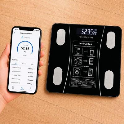 Balança Digital Inteligente Bioimpedância Bluetooth 4.0 Preta 180KG